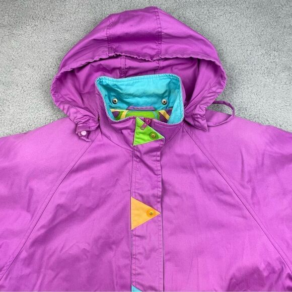 Vintage Vine Below Coat Womens‎ Large Zepel Treated Colorful Funky 80s Zip Snap - Picture 4 of 12